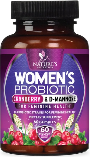 [BRSROBIKOF7QOGYU] Probiotics 60 Billion CFU Per Serving for Women - 16 Unique Strains, Prebiotics Cranberry & Lactobacillus, PH Balance, Digestive & Gut Health, Vaginal & Immune Support, Women's Probiotic - 60 Capsules