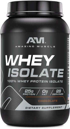 [BRSRAZQRBENQOAY7] Amazing Muscle Whey Protein Isolate Powder | 25 Grams Protein Per Serving | 100% Whey Isolate | Zero Fat | Made in USA (2 Lb, Chocolate)