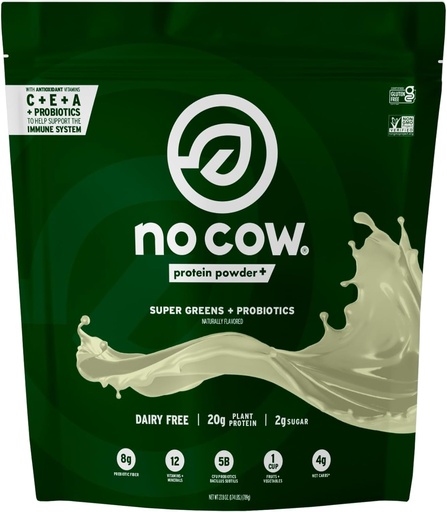[BRSROGAQB4DWKDQ4] No Cow Plant-Based Protein Powder Plus, 20g Protein with 9 Essential Amino Acids & Super Greens, 5 Billion CFU Probiotics Bacillus Subtilis for Healthy Digestion, Perfect Breakfast Start