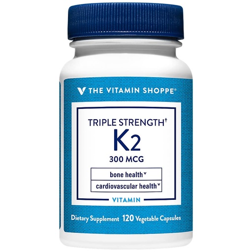 [BRSRMBQDOENQGGYZ] The Vitamin Shoppe Vitamin K2 MK-7 300mcg Triple Strength - Bone & Heart Health | Menaquinone-7 | 120 Vegetable Capsules | High Potency