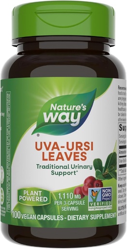 [BRSWIYQ6CYGAGGTG] Naturens måte Uva Ursi Leaves, Tradisjonell urinstøtte*, 1,110 mg per 3-kapsler servering, ikke-GMO-prosjekt verifisert, herbal kosttilskudd, Glutenfri, 100 vegansk kapsler (pakke May Vary)