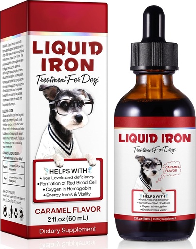 [BRSRAFLRBN7GGFLV] Liquid Iron Drops for Dogs, Liquid Iron Supplements for Dogs Supports Anemia, Promotes Blood Health, Improve Low Enery Levels and Lethargy - Pet Supplies Dog Vitamins - 60 ml/Caramel Flavor