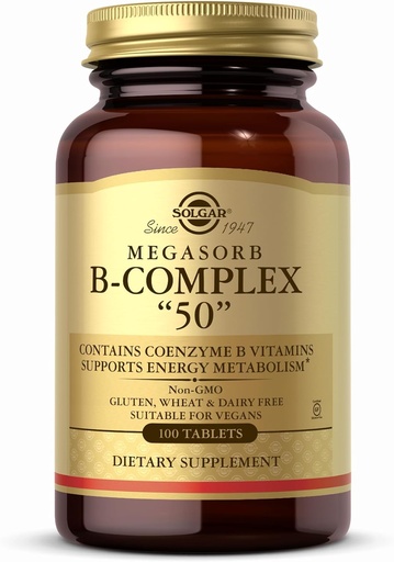 [BRSWIY3QBAFAEDD2] Solgar - Megasorb B-Complex "50", 100 Tablets