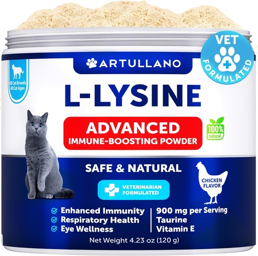 [BRSROHAOPICQMYDF] L-Lisina para gatos - Suplemento de po de lisina - 900mg / conservación - Apoio inmune para gatos e gatos - Sneezing, nariz Runny, esquinting, ollos acuáticos, frío, función ocular, saúde respiratoria - con taurina