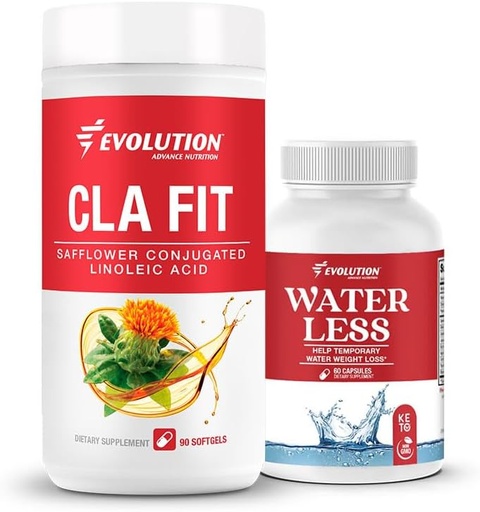 [BRSRABAYAQHBS2YY] Evolution Advance Sport Nutrition CLA Fit – Safflower Conjugated Linoleic Acid Supplement, Support Lean Muscle Mass, Promote Energy (90 Softgels)+Water Less – Reduces Water Retention (60 Capsules)