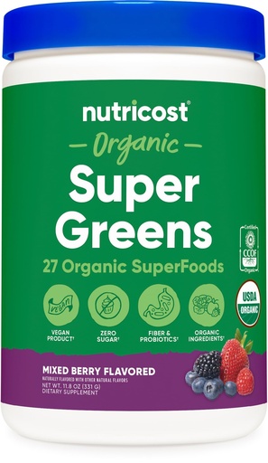 [BRSRAZQRB4FRSFLG] Nutricost Organic Super Greens Powder (30 Servings) Mixed Berry Flavor - Superfood Supplement Drink Mix