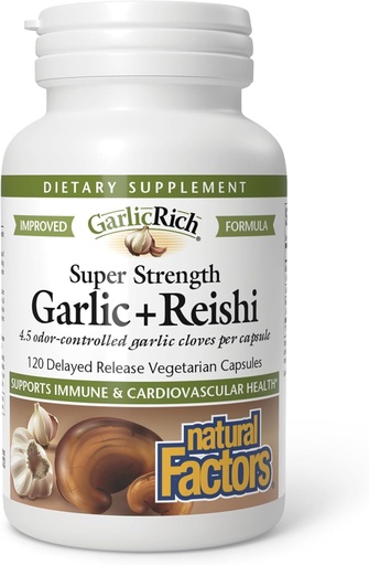 [BRSWGBL7DMFAKCI3] Natural Factors GarlicRich, Super Strength Garlic + Reishi, 120 Delayed Release Vegetarian Capsules