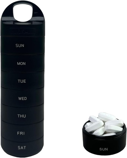[BRSROH33B54AYCD5] Black Plastic Weekly Pill Organizer - Smart Medicine Pill Organizer Travel - Waterproof, BPA-Free 7 Day Medicine Container - Pill Holder for Vitamins & Medications
