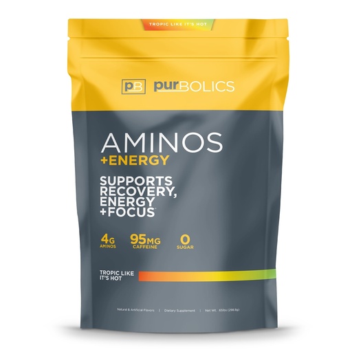 [BRSWGZYNBN4AM3L4] Purbolics Aminos + Energy | Supports Recovery, Energy & Focus | 95mg of Caffeine, 0 Sugar & 60 Servings (Tropic Like It's Hot)