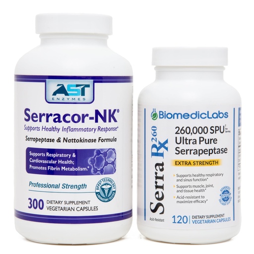 [BRSWIBY7CQIACH36] Serracor-NK (300) & Serra-RX 260,000 SU (120)- Scar Tissue Bundle - Acid-Resistant Serrapeptase Proteolytic Systemic Enzyme
