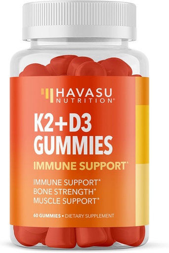 [BRSWYAIEB4IGACDV] NUTRIÇÃO HAVASU Vitamina D3 K2 Gummies, Framboesa, 60ct