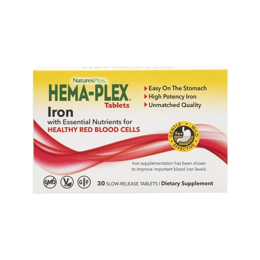 [BRSWIYTYO4GBEH34] NaturesPlus Hema-Plex Iron - 30 Slow-Release Tablets - 85 mg Chelated Iron - Total Blood Health - with Vitamin C & Bioflavonoids - Non GMO, Vegetarian & Gluten Free - 30 Servings