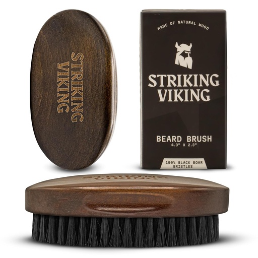 [BRSRMCA3CB5BGFIV] Striking Viking Beard Brush for Men - 4.3-Inch Beech Wood Handle, Brown - Boar Bristle Beard Brush, Travel Size Detangler & Static Reducer