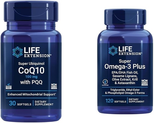 [BRSROAIKDF4BSFYY] Life Extension Super Ubiquinol CoQ10 PQQQ, CoQ10, PQQQ & Super Omega-3 Plus EPA/DHA Fish Oil, Sesame Lignans