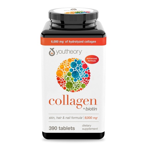 [BRSWGZY7BB4A4CQ7] Youtheory Collagen + Biotin - Advanced Collagen Supplement - with Hydrolyzed Peptides, Vitamin C & Vitamin B - Supports Hair Growth, Nail Health & Skin - 390 Tablets