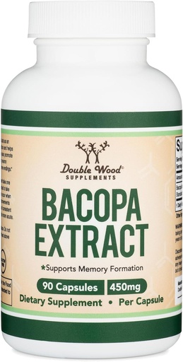 [BRSWGFT7CUFQYH3U] Cápsulas Bacopa Monnieri 20% Bacosides 450mg, 90 Count (Non-GMO, Gluten Free) Brahmi Extract (Suplemento de Memória para Saúde do Cérebro, Foco e Função Cognitiva) por Madeira Dupla