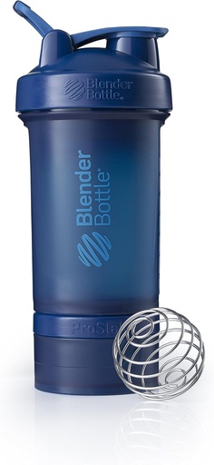 [BRSWKH3ZOF5WA3TF] BlenderBottle Shaker Bottle with Pill Organizer and Storage for Protein Powder ProStak System, 22-Ounce, Navy