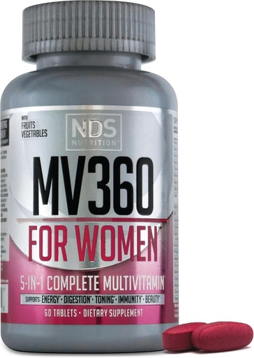 [BRSRAZATPMJQMGYZ] NDS Nutrition MV360 Qadınlar üçün, 5-in-1 Enerji, Digestion, Toning, Immune Support, və Qadın Sağlamlıq və Gözəllik, 60 Tablet, 30 Xidmət