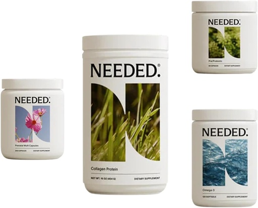[BRSRAAIFDN4AY2DB] Needed. Prenatal Complete Wellness Bundle – Multivitamin, Omega-3, Collagen & Prebiotic-Probiotic for Pregnancy, Breastfeeding, Postpartum – 30-Day Supply