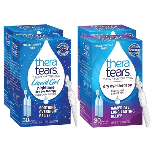 [BRSW2GA5BAMGEEY4] TheraTears Nighttime Therapy Lubricant Eyedrops for Dry Eyes, Preservative Free, Single-Use Vials, Clear, 60 Count, 0.6 Fl Oz with TheraTears Eye Drops for Dry Eyes, 60 Count Single-Use Vials