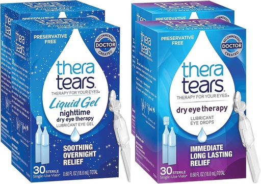 [BRSW2GA5BAMGEEY4] TheraTears Nighttime Therapy Lubricant Eyedrops for Dry Eyes, Preservative Free, Single-Use Vials, Clear, 60 Count, 0.6 Fl Oz with TheraTears Eye Drops for Dry Eyes, 60 Count Single-Use Vials