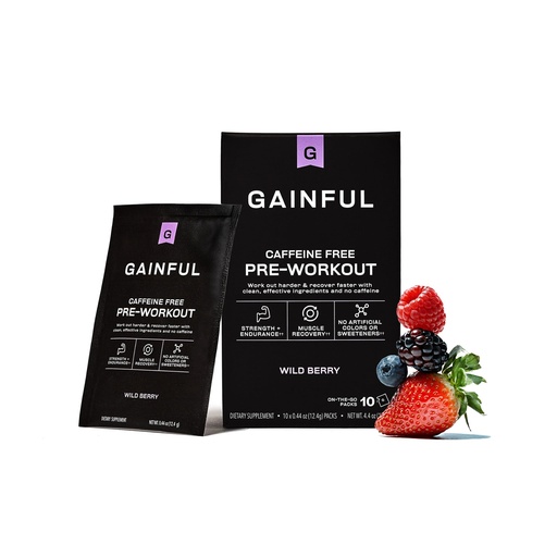 [BRSRAZATA55GEADD] Gainful Pre Workout Powder with Creatine, Caffeine Free Clean Energy, L Citrulline and Beta Alanine for Endurance, BCAA Blend for Muscle Recovery, Vegan, Non GMO, Wild Berry, 10 Servings
