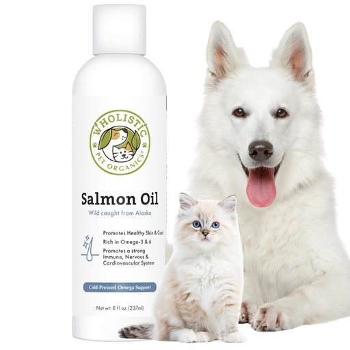 [BRSWIY34BYFGI2DU] Wholistic Pet Organics Wild Alaskan Salmon Oil for Dogs and Cats - Omega 3 Fish Oil for Dogs & Cats - Cat & Dog Skin and Coat Supplement for Heart, Joints - DHA, EPA Omega 3 Liquid Food Topper - 8 oz