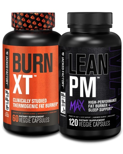 [BRSROCAZAUMRUALD] Jacked Factory Burn-XT Clinically Studied Thermogenic Weight Loss (60 Capsules) - Lean PM MAX Sleep Aid (120 Capsules) for Appetite Suppression (180 Capsules)