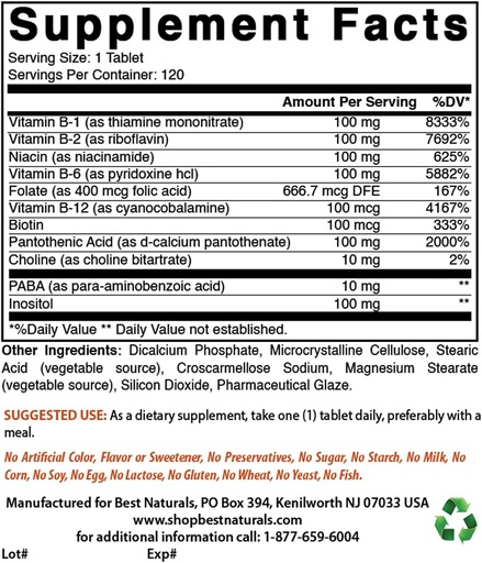 [BRSRMBT3OYDWMDYU] Beste Naturals B-100 Complex & K2 D3 180 tabletter