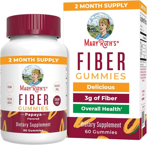 [BRSRMZQLAR5BQCD3] MaryRuth Organics Fiber Gummies for Adults | 2 Month Supply | Sugar Free | Soluble Fiber Supplement | Gut Health & Digestion Support | 3g Fiber per Gummy | Vegan | 60 Count