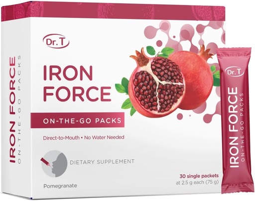 [BRSRAZ3YOUORYYLV] Dr. T On-The-Go Iron Force Packs - Прямі до-Mouth Порошок - Boosts Red Blood Cell Production, підвищує рівень енергії, сприяє оптимальному кисневому транспорті - 30 Зручних односерійних пакетів