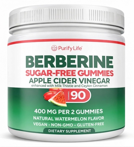 [BRSWGBI2CABA2EIZ] Purify Life Sugar-Free Berberine Gummies - with Ceylon Cinnamon, Milk Thistle & Apple Cider Vinegar - No More Capsules or Pills