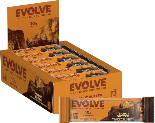 [BRSWKYT7DINGKFT4] Evolve Plant Based Protein Bar, Peanut Butter, Dairy Free, No Artificial Flavors, Non-GMO, Packaging May Vary, 10 g,12 Count (Pack of 1)