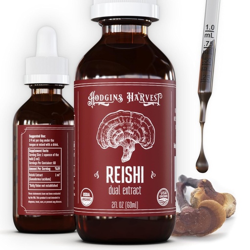 [BRSROYL5OYHGEYDV] Hodgins Harvest Organic Reishi Mushroom Fruiting Body Extract Tincture - Extra Concentrated Dual Extract Supplement - Unterstützt Herzgesundheit & Wellness - USDA Bio Pilze - 2 Unze