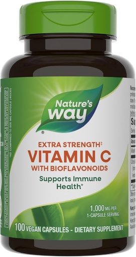 [BRSWIYQPO4JQGFTM] Nature's Way Extra Strength(1) C-vitamiini, jossa on bioflavonoideja, tukee immuuniterveyttä*, edistää kollageenin tuotantoa terveelle iholle*, 1000 mg per kapseli, 100 vegaaninen kapseli (pakkaus toukokuussa vary)