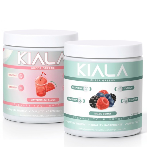 [BRSRAAYRCACWEGT6] Kiala Nutrition Super Greens, Organic Greens Powder, Spirulina & Chlorella Superfood Powder, Sugar & Gluten Free Vegan, Spectra Blend, Watermelon & Mixed Berry 2 Pack