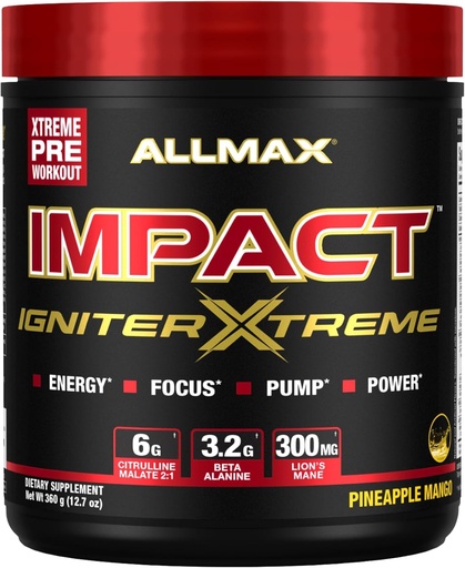 [BRSRMYY2OUIRUH3P] ALLMAX Nutrition - Impact Igniter Extreme Pre Workout Powder - with Citrulline Malate, Beta - Alanine, Caffeine, Taurine, and, Betaine anhydrous (Pineapple Mango)