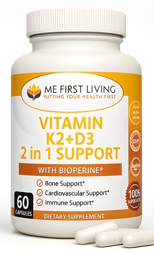[BRSWYBI7CUFQGGTD] Me First Living Vitamin D3 K2 Supplement for Bone and Heart Health Non-GMO Formula 125 MCG Vitamin D3 & 100 MCG Vitamin K2 MK-7 Easy to Swallow Capsules with Calcium