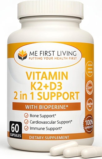 [BRSWYBI7CUFQGGTD] Me First Living Vitamin D3 K2 Supply Bone and Heart Health Non-GMO Forma 125 MCG D3-vitamin & 100 MCG-vitamin K2 MK- 7 Könnyen nyelhető D-vitamin & K Complex kalciummal