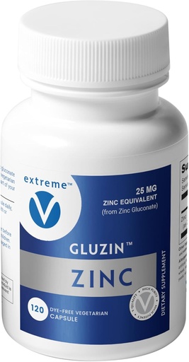 [BRSWEC37OECQY236] Gluzin™ Zinc Supplement 25 mg | Zinc Gluconate | Clean-Label, 120 Small Vegetarian Capsules | Gentle, Low-Dose Option for Daily Support