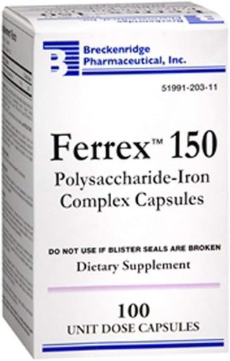 [BRSWIHAMCYPAAHLU] FERREX 150 Polusaccharide-Iron Complex Capsules 100 Count