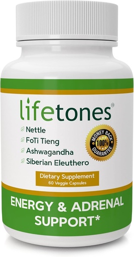 [BRSROCQQAF6GKCYY] Lifetones Energy &amp; Adrenal Support Capsules - Natural Energy Boost, Stress Relief y Adrenal Health Formula - 60 Vegan Vitaminas