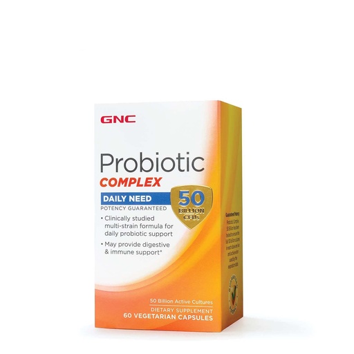 [BRSWGZTRBB5BGCDJ] GNC Probiotic Complex Daily Need Supplement, Provides Digestive and Immune Support, 50 Billion CFUs, 60 Vegetarian Capsules, 60 Servings