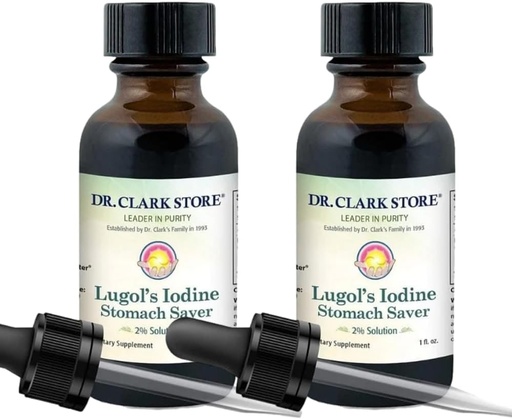 [BRSRAFIYCUNWCEYV] Dr. Clark Lugol’s Iodine 2% Solution - Aqueous and 2% Granular Iodine - Natural Stomach Relief and Healthcare - 1 fl. Oz with a Dropper 2Pack