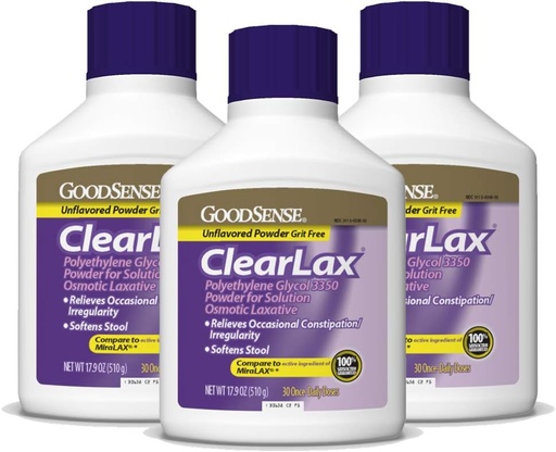 [BRSWIGAFAIFBYADA] Good Sense ClearLax, Polyethylene Glycol 3350 Powder for Solution, Osmotic Laxative, 53.7 Oz, Pack of 3