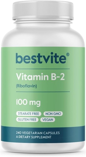 [BRSWIZIOO55GAYL6] Mellor vitamina B-2 100mg (240 cápsulas vexetarianas) - Sen Stearates - Sen fosfato Dicalcium - Vegan - Non GMO - Gluten gratis