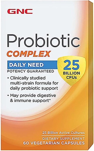 [BRSWKHDYOF7GIFTE] GNC Probiotic Complex with- 25 Billion CFUs, 60 Capsules, Daily Probiotic Support
