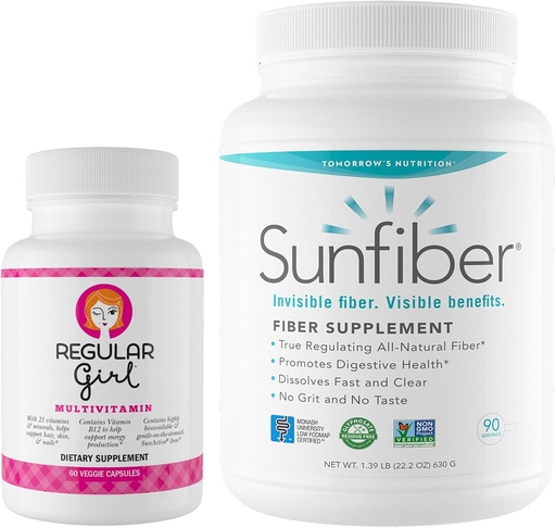 [BRSROFIPCUBWKFL2] Fille régulière de demain nutrition, femmes Multivitamine (30 portions) et Sunfiber 90 jours en poudre (90 portions) Bundle, énergie et faible soutien digestif FODMAP