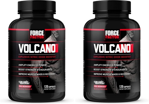 [BRSRAY3ROENW2CL7] Fattore di forza Volcano Pre Workout Nitric Oxide Booster supplemento per gli uomini con creatina e L-citrullina per aumentare e l'energia, aiutare a costruire il muscolo, migliore pompa e allenamento, 120 capsule (pacchetto di 2)