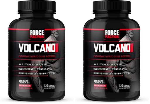 [BRSRAY3ROENW2CL7] Force Factor Volcano Pre Workout Nitric Oxide Booster Supplement for Men with Creatine & L-Citrulline to Boost and Energy, Help Build Muscle, Better Pump and Workout, 120 Capsules (Pack of 2)